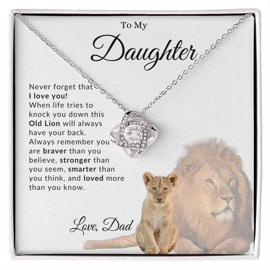To My Daughter | "You are Braver" | Love Knot Necklace | Lion & Cub