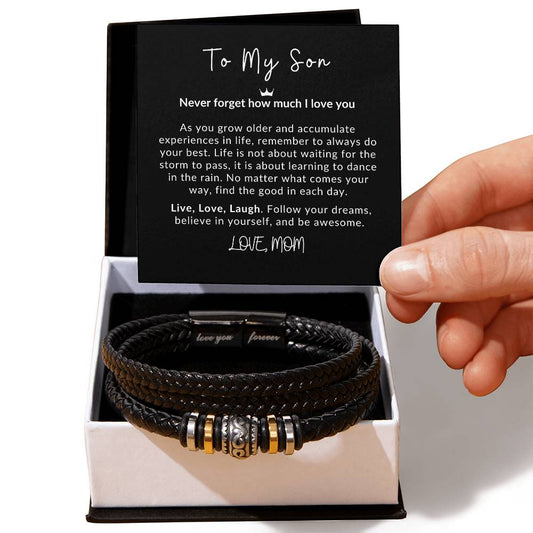 To Son From Mom | "Live, Love, Laugh" | Love You Forever Bracelet
