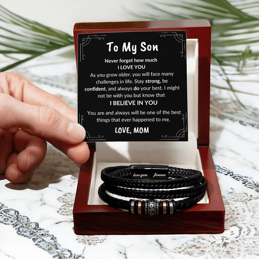 To Son From Mom | "I Believe In You" | Love You Forever Bracelet | Black & White Border